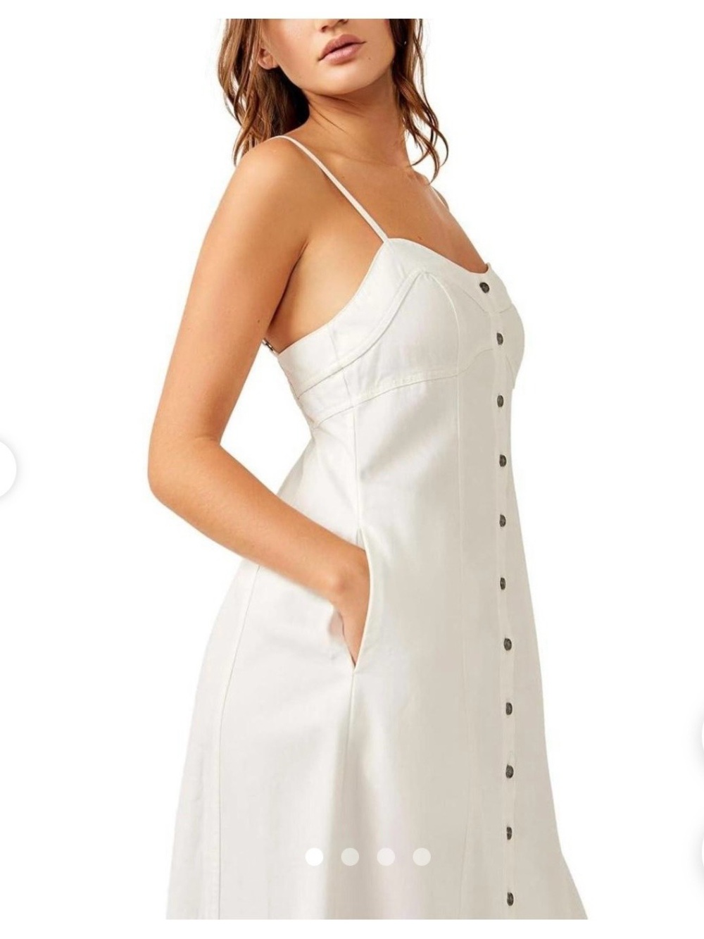 NWT Free People “Just Jill” White Button-Front Spaghetti Strap Dress